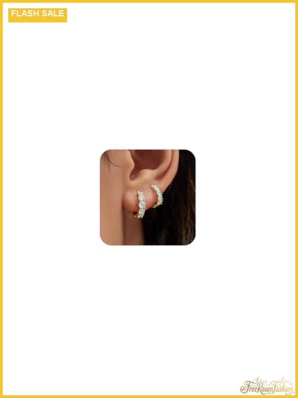 2 Pairs Gold Plated Huggie Hoop Earrings with Cubic Zirconia Hypoallergenic